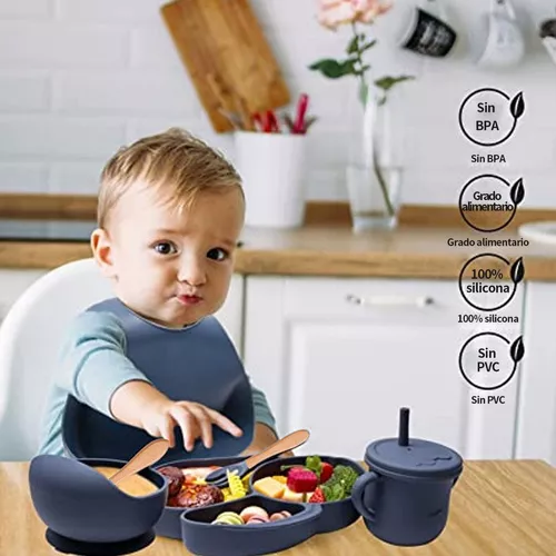 Plato para bebé con ventosa - Plato para niños pequeños 100% silicona de  grado alimenticio - Plato portátil antideslizante - Apto para microondas y