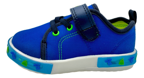 Tenis Bubble Gummers Niño Mod. Tren Azul Con Luces Y Velcro