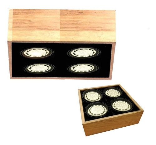 Plafon 4 Luces Ar111 Led Madera Petiribi Diseño Buena Luz