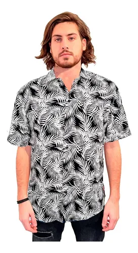 Camisa Hawaiana Blanca Negra