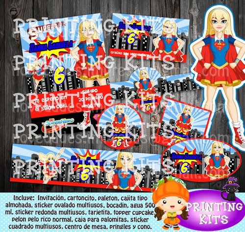 2x1 Kit Imprimible Super Girl, Fiesta Infantil Cumpleaños