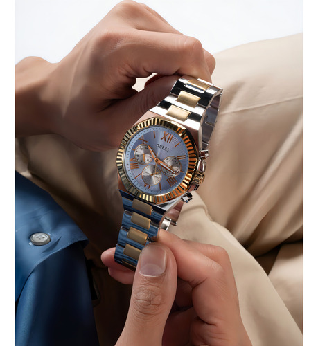 Reloj Guess Para Hombre Elegante Caballero Correa Bitono