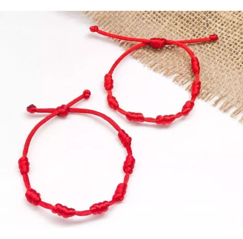 Kit 4 Pulseira Kabbalah 7 Nós Vermelha Ajustável Cetim