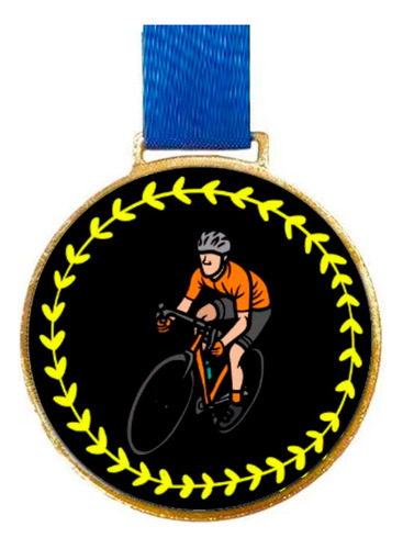 Medalha De Ciclismo C/fita Azul 50mm Personalizada 1 Fit