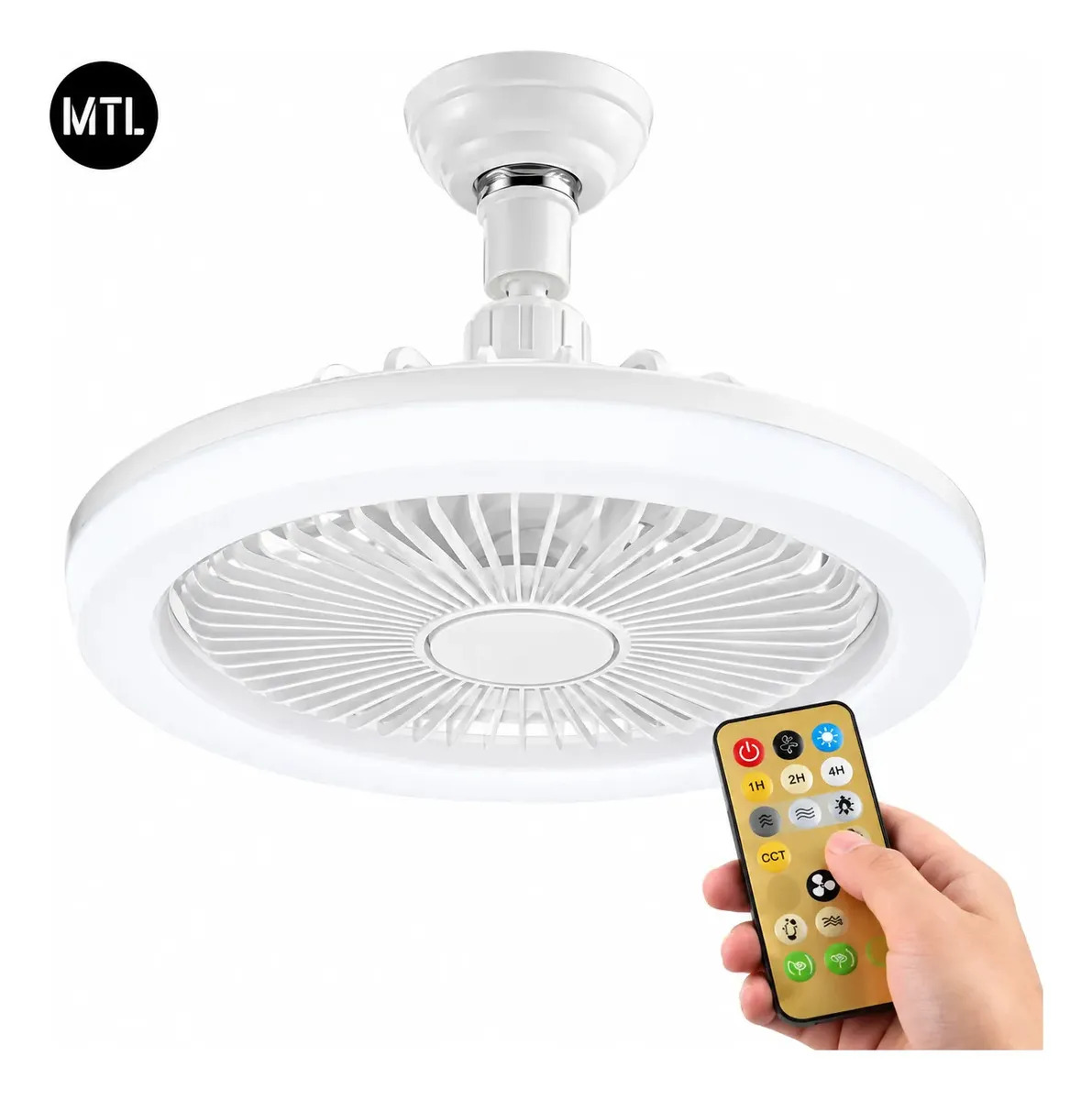Ventilador Techo Flexible 180 Grados Luz Led Iluminación Potente Bajo Consumo Giro Ajustable Silencioso Diseño Compacto Hogar Oficina Dormitorio Ventilación Eficiente Enchufe E27 Instalación Fácil