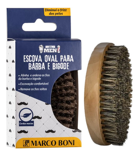 Escova Oval S/ Cabo Barba E Bigode Cerdas Macias Marco Boni