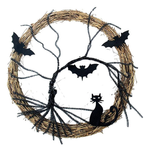 30 Cm Grinalda De Halloween Negro Gato Gato Brilhante