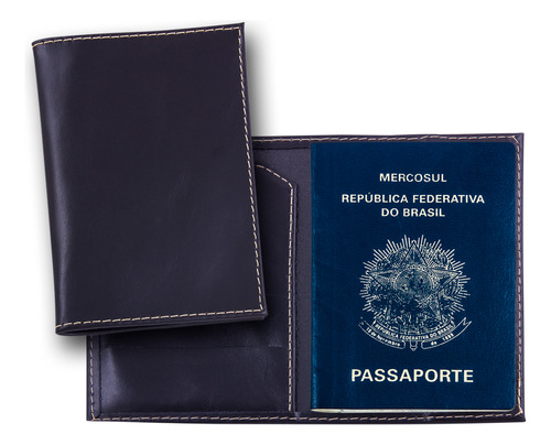 Porta Passaporte Especial Em Couro Legítimo Preto