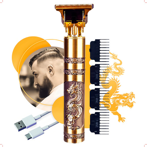 Máquina Profissional Cabelo Barbear Acabamento Recarregável Cor Dourado