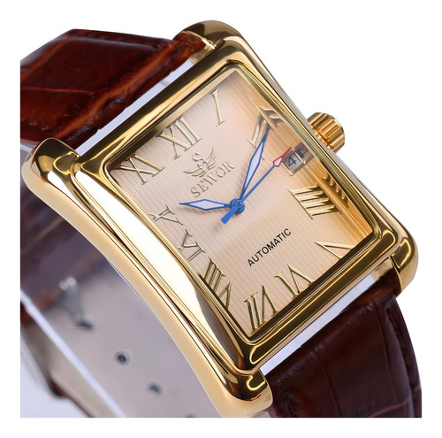 Reloj mecánico automático antiguo Sewor con fondo de color