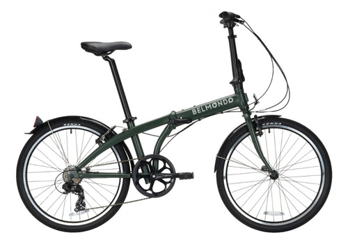 Bicicleta Plegable Belmondo 7+ Rodado 24 Frenos V-brakes Cambio Shimano Tourney Color Verde Mate Urbana Imantada