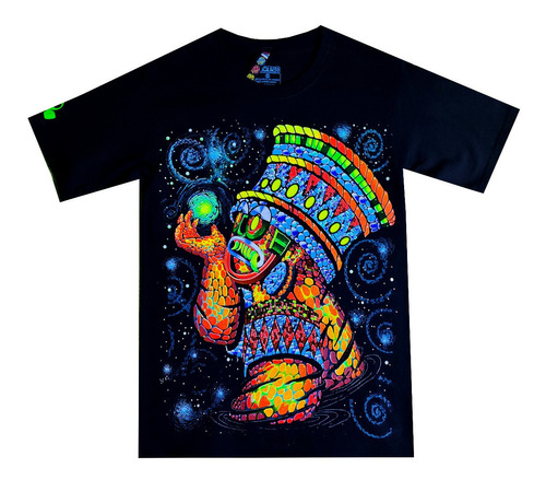 Playera Tláloc Fluorescente Efecto Neón Con Luz Negra 