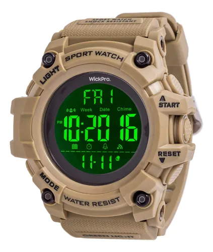 Reloj Tactico Militar Hombre Wickpro Squad Arena Sumergible 50m Cronometro  Temporizador Alarma Luz Verde Potente Segundo Uso Horario