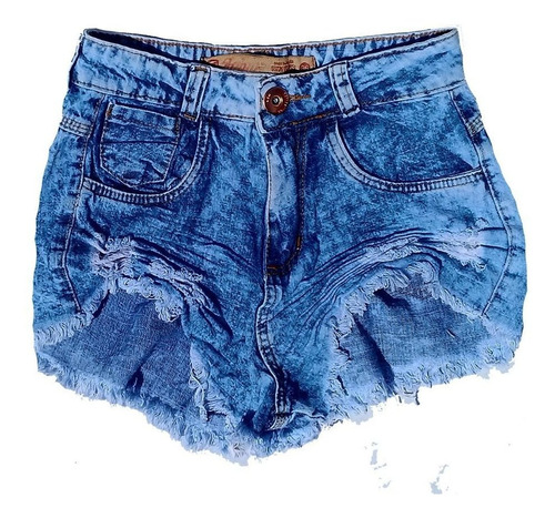 Shorts Jeans Cos Alto Cintura Alta Desfiado Manchado St011