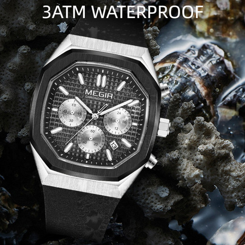 Reloj Cronógrafo Con Calendario Cuadrado Megir Color De La Correa Amarillo