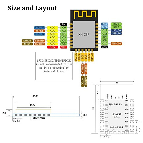 Módulo Wifi Bluetooth Sparkleiot Esp32-c3f Integrado, Spi De
