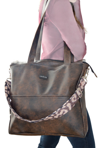 Cartera Tote Marron Desgastada De Cuerina Pu Marrón Desgastado Desgastado Níquel Marrón