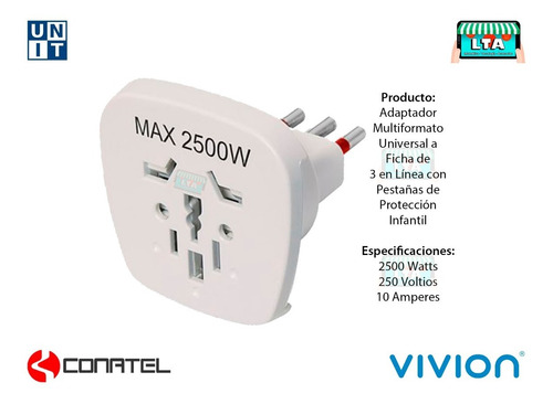Imagen 2 de 6 de Adaptador Conatel Enchufe Universal A 3 En Línea Gtía X Vida