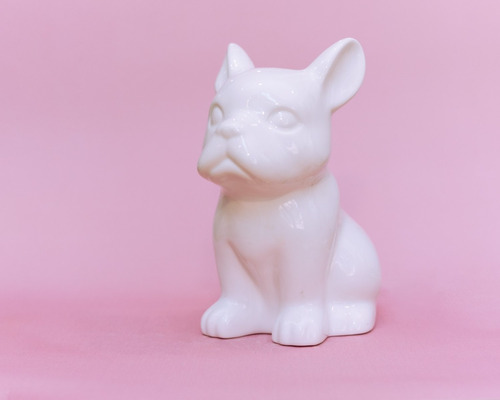 Perro Bulldog Escultura Adorno Diseño Acabajo Color Blanco