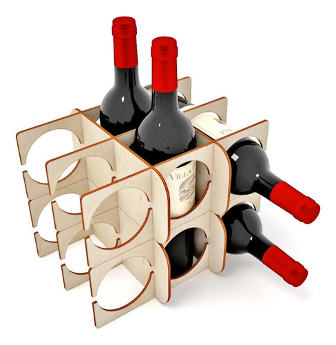 Estante Cava Porta Botellas De Madera Mdf Para 9 Botella Natural