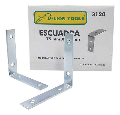 Soporte Angular En Forma De L Repisa 75x75mm Caja 100 Piezas Color Plateado