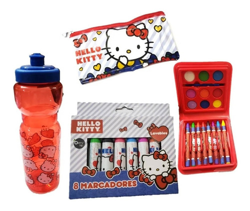 Hello Kitty Set Creativo Acuarelas Crayolas Y Molde Cilindro