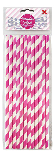 Canudo De Papel Listrado Rosa E Branco 6mmx200mm 4312 12 Un