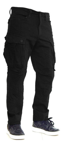 Pantalon Cargo Hombre Elastizado Reforzado Negro -  Jeans710