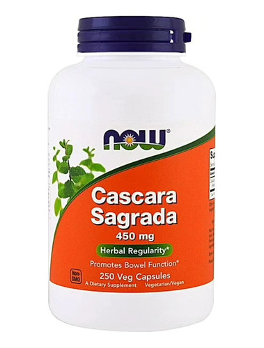Now Cascara Sagrada 450mg 250 Cápsulas Vegetarianas 