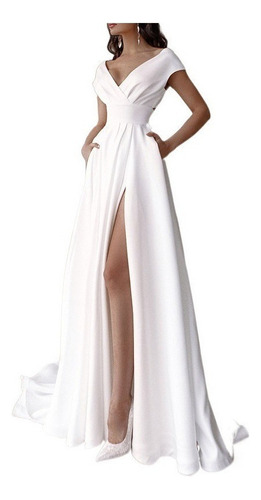 Vestidos Mujer De Noche Elegantes Cuello En V Largo Blanco