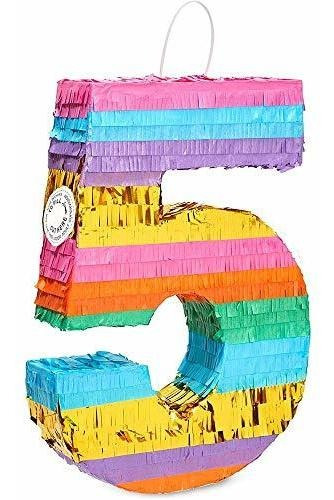 Pequeña Piñata Arcoíris Número 5 Para Fiesta De Cumpleaños D