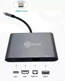 Cabo Adaptador 4in1 Usbc 3.1 Tipo-c Para Hdmi + Rj45 Ethernet + Usb 3.0 Samsung Dex P/ Note 9 S10 9 8 Macbook Pro