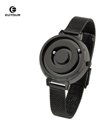 Reloj De Cuarzo Magnético Enrollable Eutour Para Mujer Color de la correa Negro