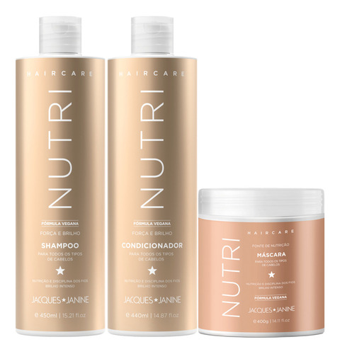 Jacques Janine Hair Care Nutri Shampoo Sem Sal 450ml Condicionador Leave-in 440ml + Máscara Creme Hidratação Nutrição 400g