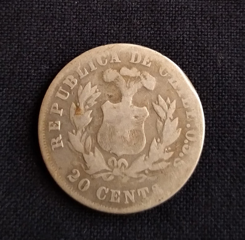 Moneda Chile Plata 20 Centavos 1892 J (Usado)