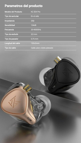 Imagen 3 de 6 de Auriculares In Ear Kz Zex Pro X Crinacle Cable Sin Microfono