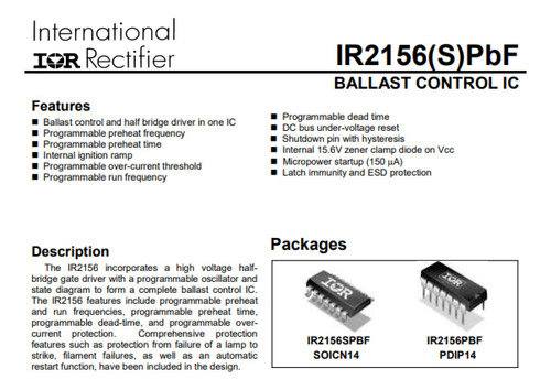 Ir2156s Circuito Integrado Smd De Control De Balasto
