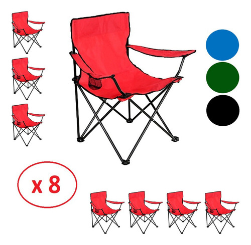 Kit 8 Sillas Plegables Jardin Paseos Aire Libre Camping Color Rojo