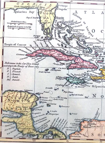 Cuadro Lamina Reproduccion Mapa Antiguo Caribe - No Envío (Usado)