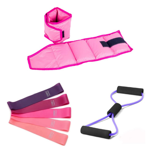 Kit Caneleira Rosa 1kg + Mini Band + Elástico Multifuncional