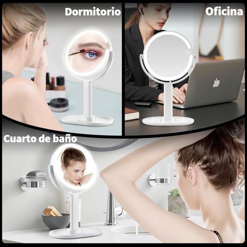 Espejo Maquillaje Led Doble Cara Portátil - 1x/10x Aumento, Retráctil, Luz