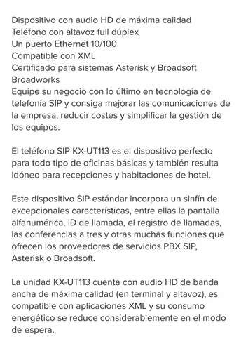 Teléfono Ip Panasonic Kx Ut123x-b 3 Lineas