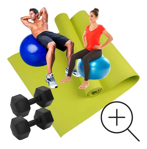 Pelota De Pilates 75cm + 2 Mancuernas 1kgs + Colchoneta 1.73