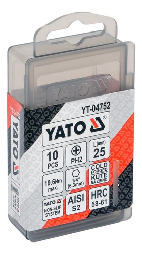 Juego De Puntas Para Taladro 1/4 Ph2 10pcs Yt-04752 - Yato