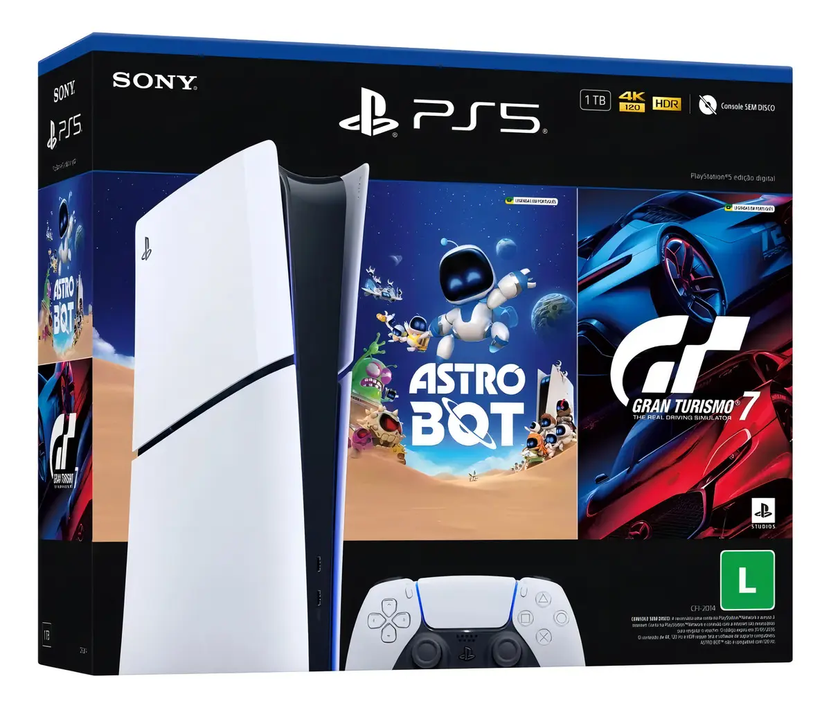 Console Sony Playstation 5 Cor Branco Slim Digital Edition Bundle 2 Jogos: Astro Bot + Gran Turismo 7