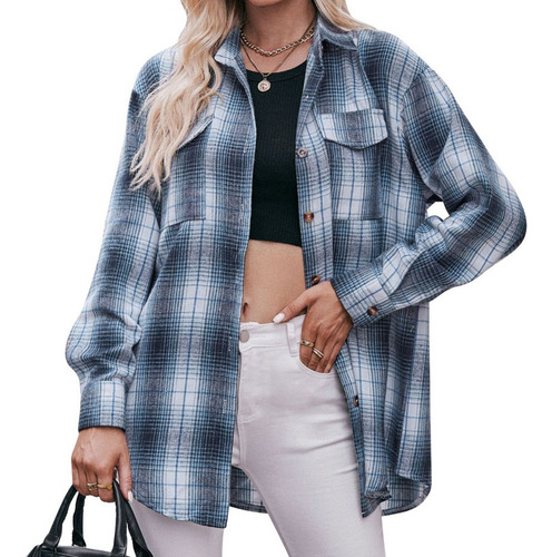 Camisa A Cuadros Holgada De Gran Tamaño De Moda Casual