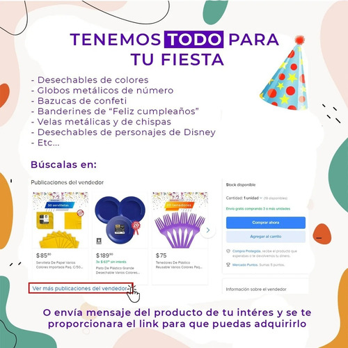 Plato Pastelero Plástico Desechable Party Is On 80 Piezas