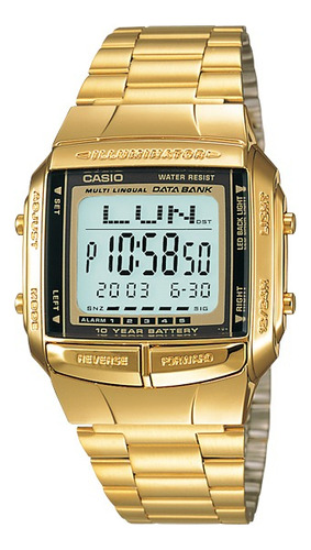 Reloj retro dorado Casio DB-360g-9 Data Bank, bisel negro