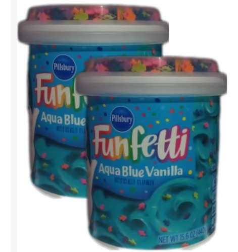 2x Pillsbury Funfetti Aqua Blue Vanilla Crema Para Pastel