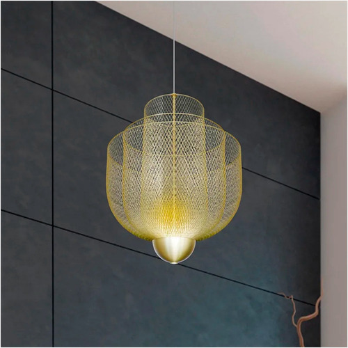 Pendente Lustre Moderno Véu De Noiva Dourado Led